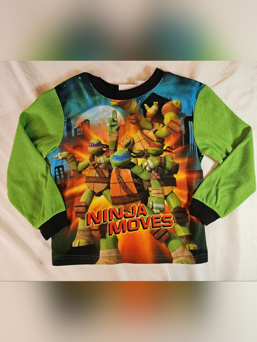 Nickelodeon Boys Green Teenage Mutant Ninja Turtles Long Sleeve Pajama Top Sz XS